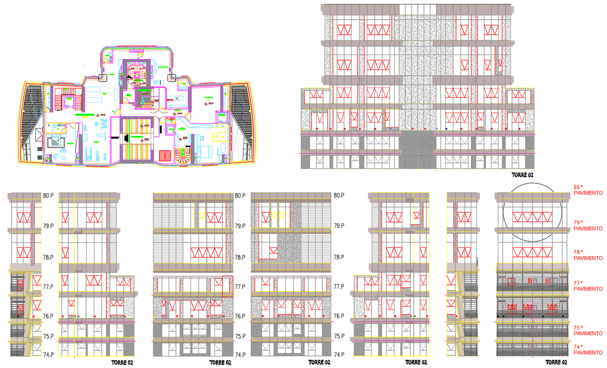 High Rise Residential Torre 02 AutoCAD Floor and Section DWG Plan