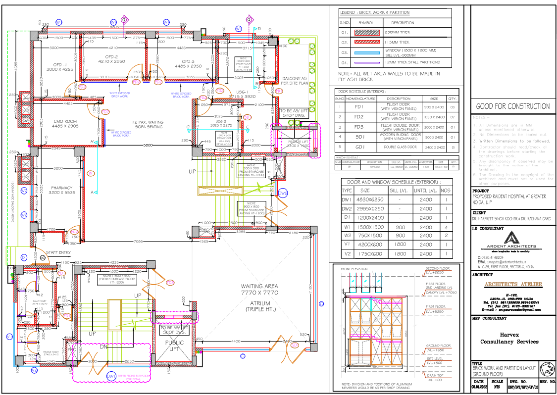 Hospital Ground Floor Brick Work Partition Layout with OPD Room Sizes