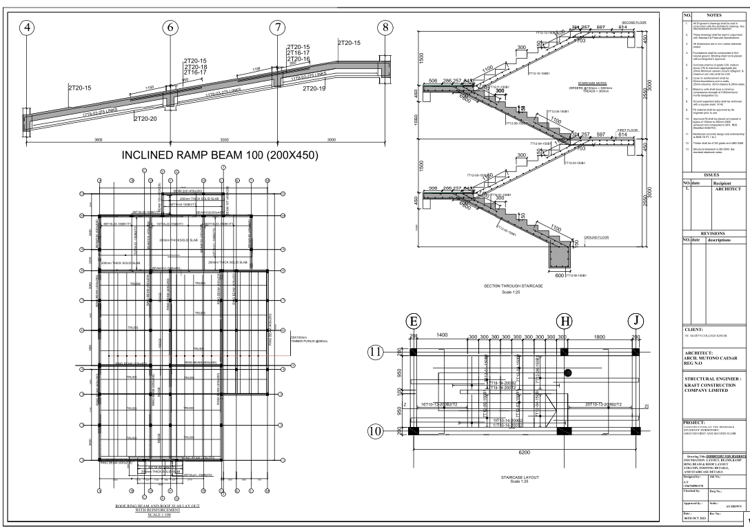 Inclined Ramp Beam And Staircase Structural Layout With 200x450 Beam