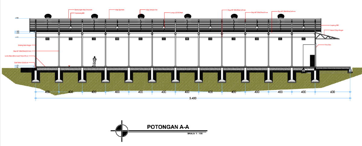 Industrial Building Section Potongan A A With Structural Details