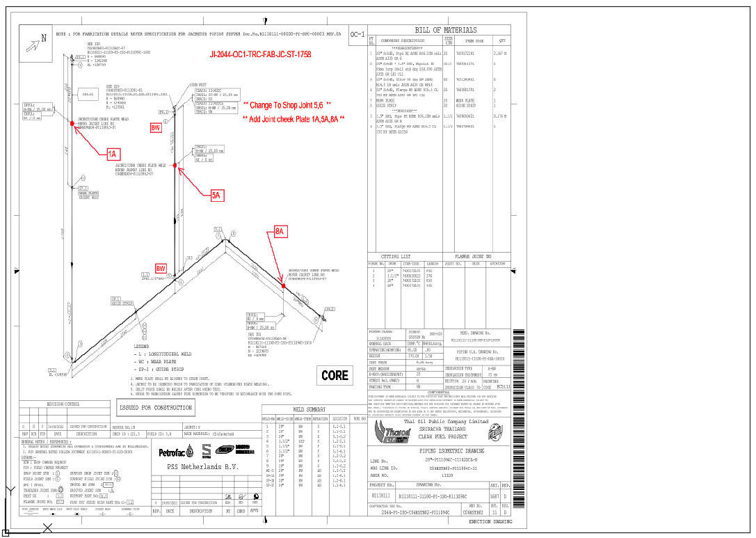 Industrial Jacketed Piping Isometric Layout with Core and Weld Details