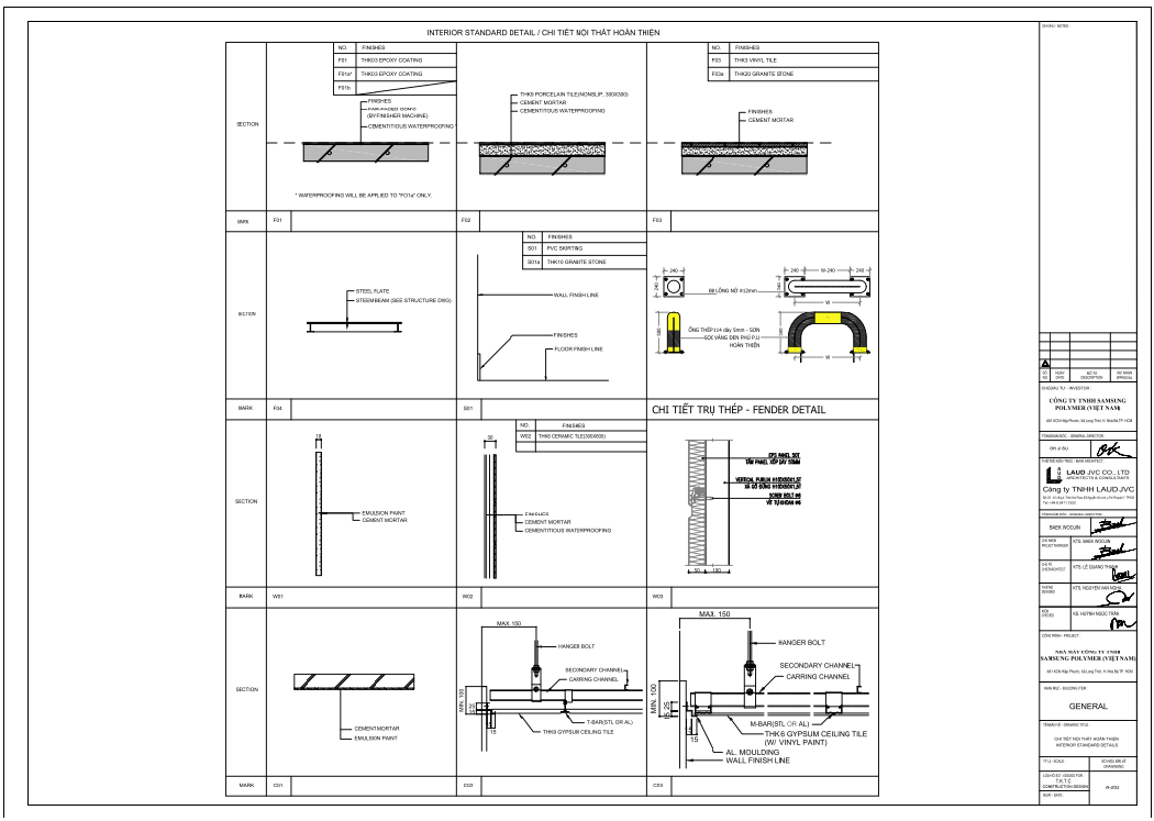 Interior Standard Detail DWG with Tile, Ceiling and Fender Sections