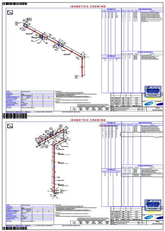 Isometric Piping DWG with Weld List, Cut List, and Full Line Routing