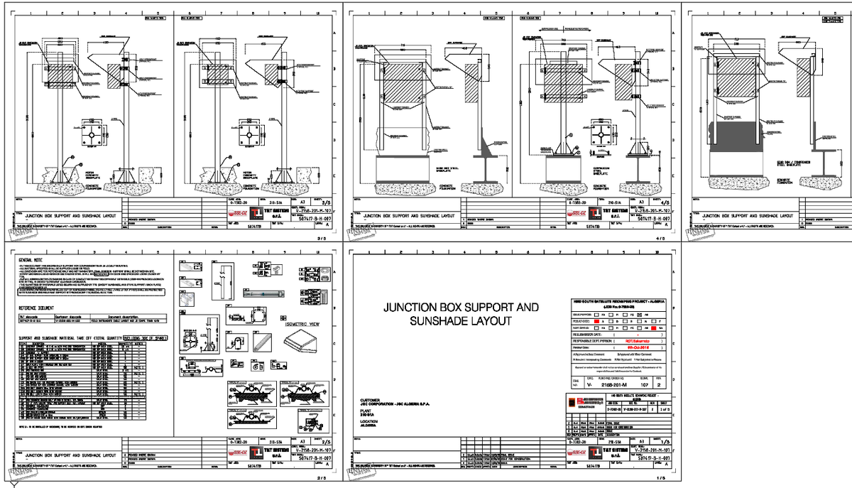 Junction Box Support and Sunshade Layout with Foundation Details