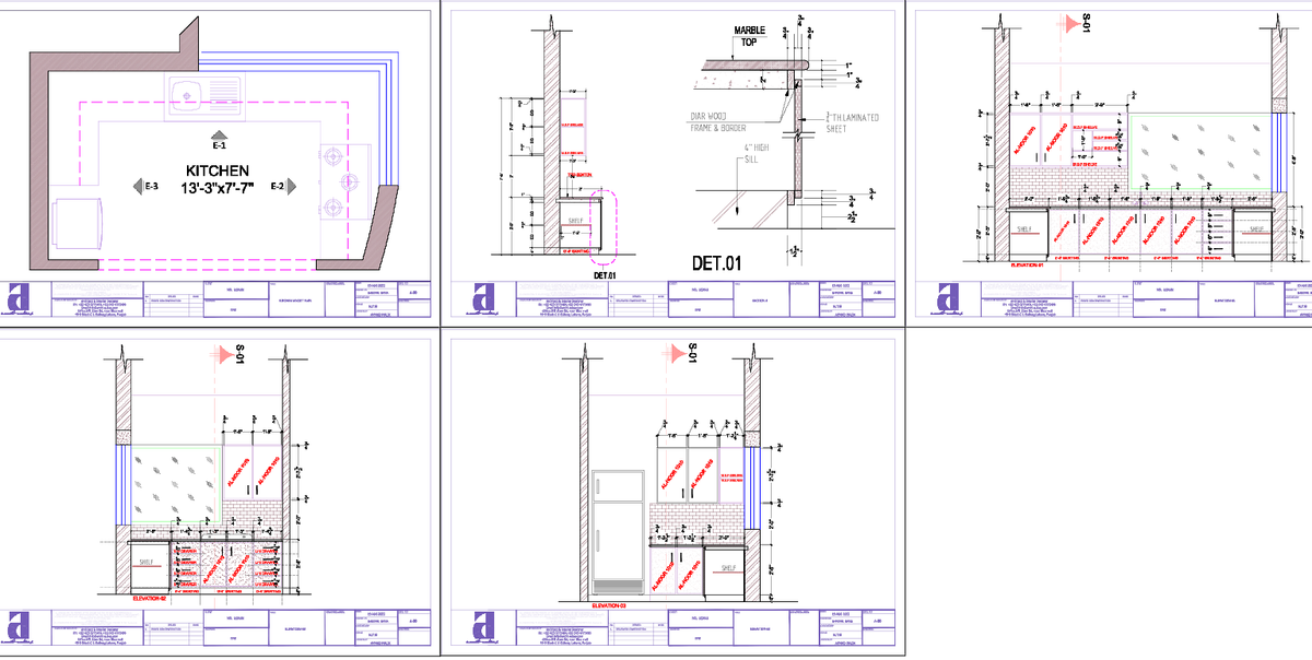 New Residential Kitchen Interior AutoCAD DWG with Dimensions