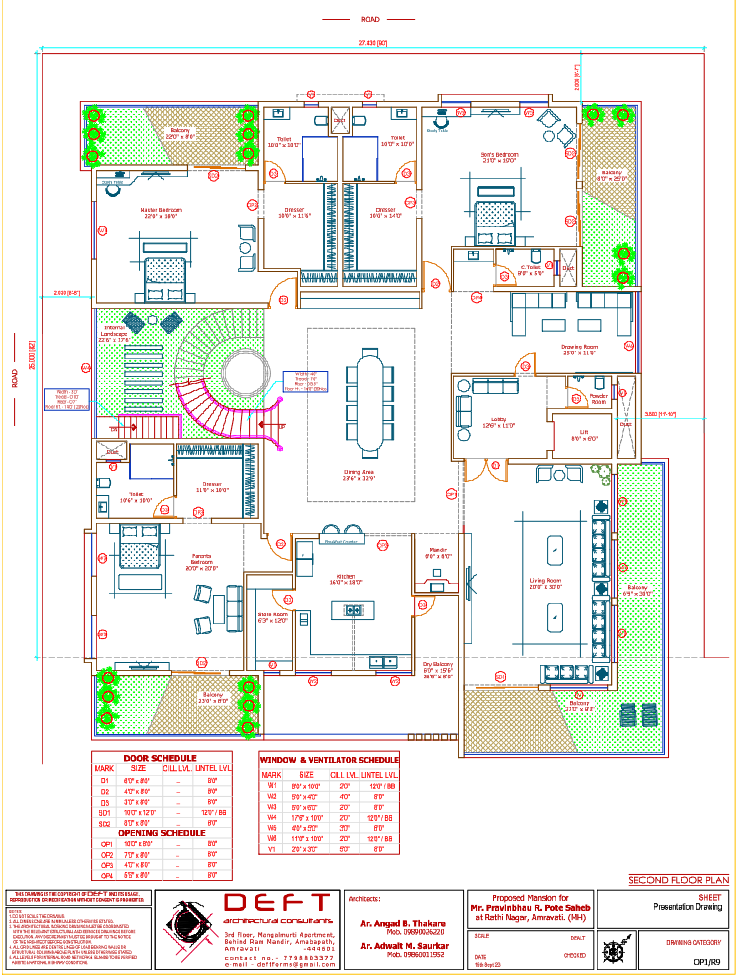 Luxury Mansion Second Floor Architectural DWG Plan with Room Details