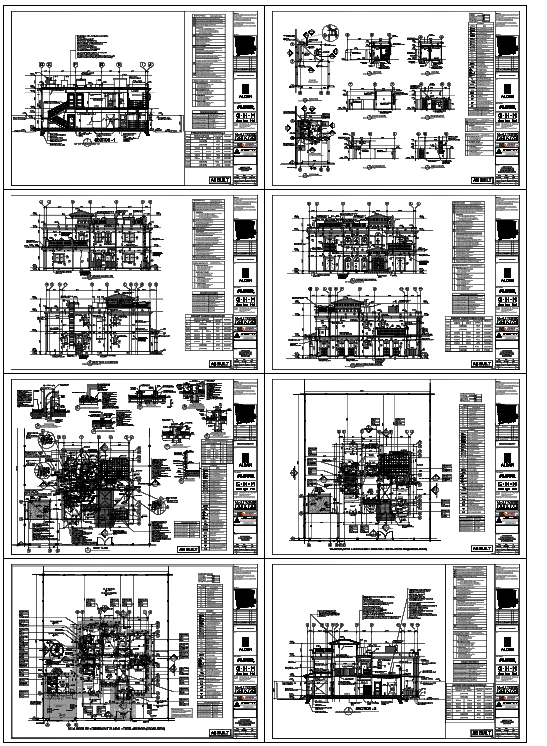 Luxury Villa Architectural DWG Plan with Floor Layouts and Sections