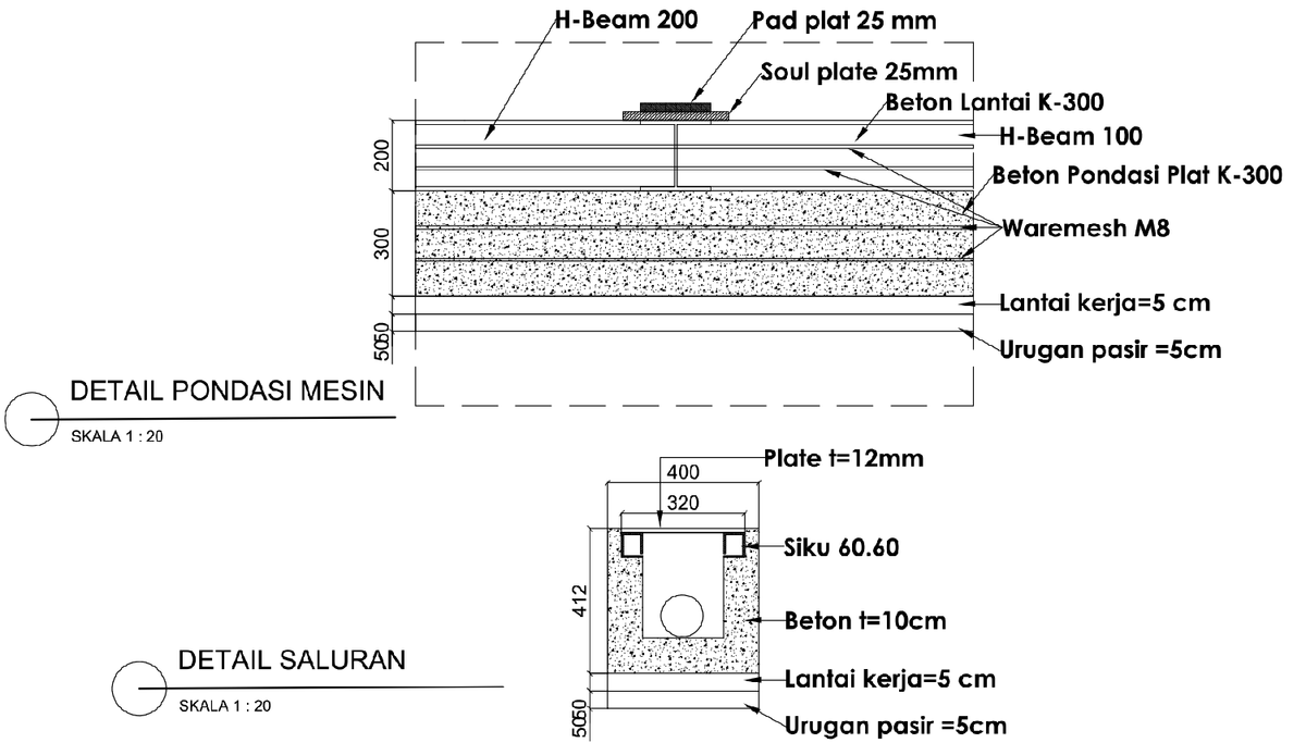 Machine Foundation Detail Drawing With H Beam 200 And K300 Concrete