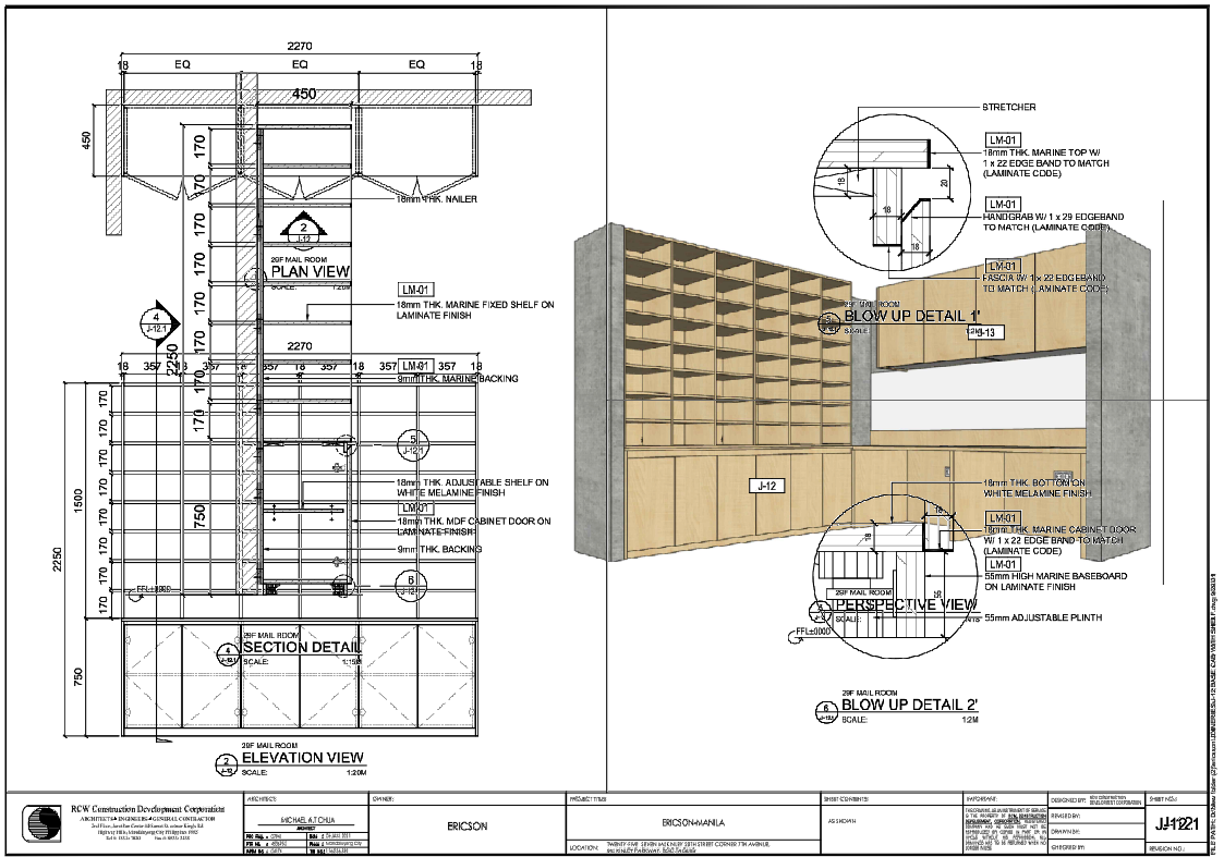 Mail Room Base Cabinet Shelf Detail Drawing With Full Dimensions