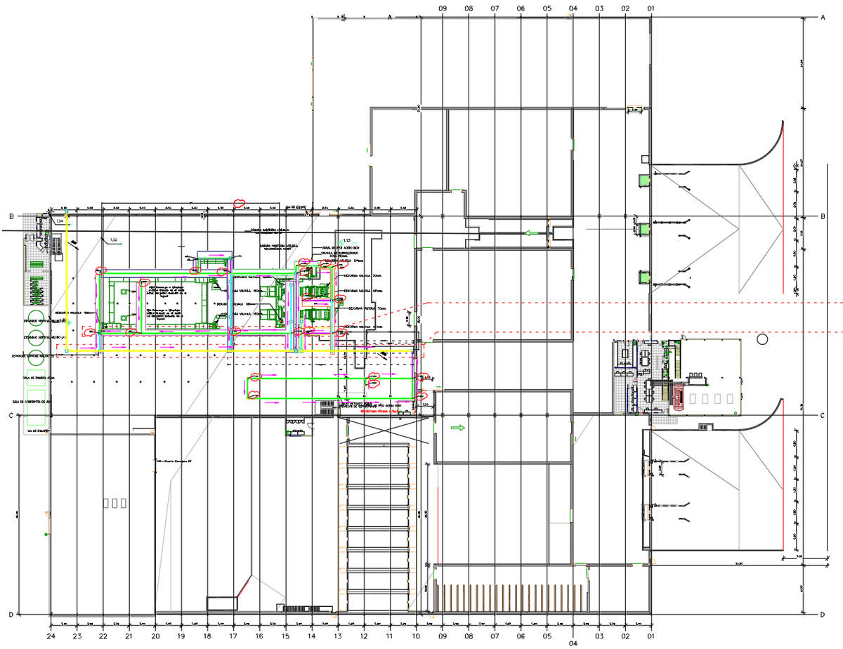 Mechanical Piping Layout with 2 to 6 Inch Lines and Pump Flow