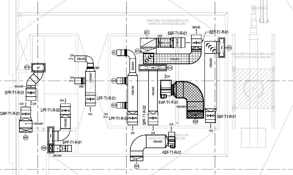 Mechanical Roof Floor Plan Drawing With HVAC Duct Dimensions