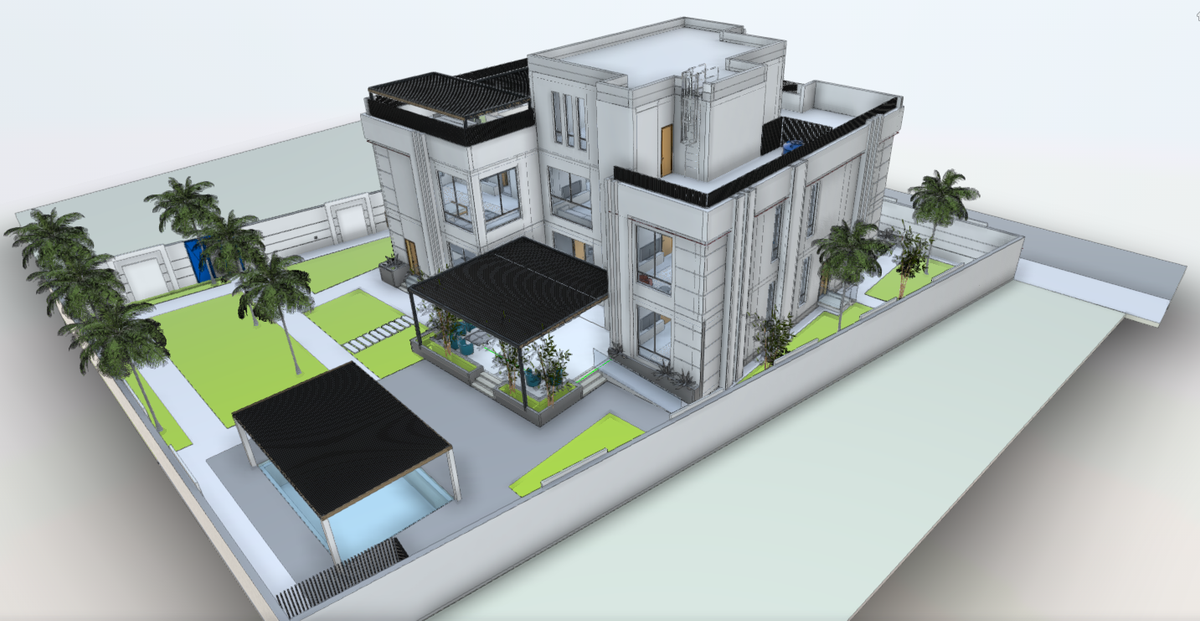 Modern Luxury Villa Revit 3D Model with Landscape and Interior Views