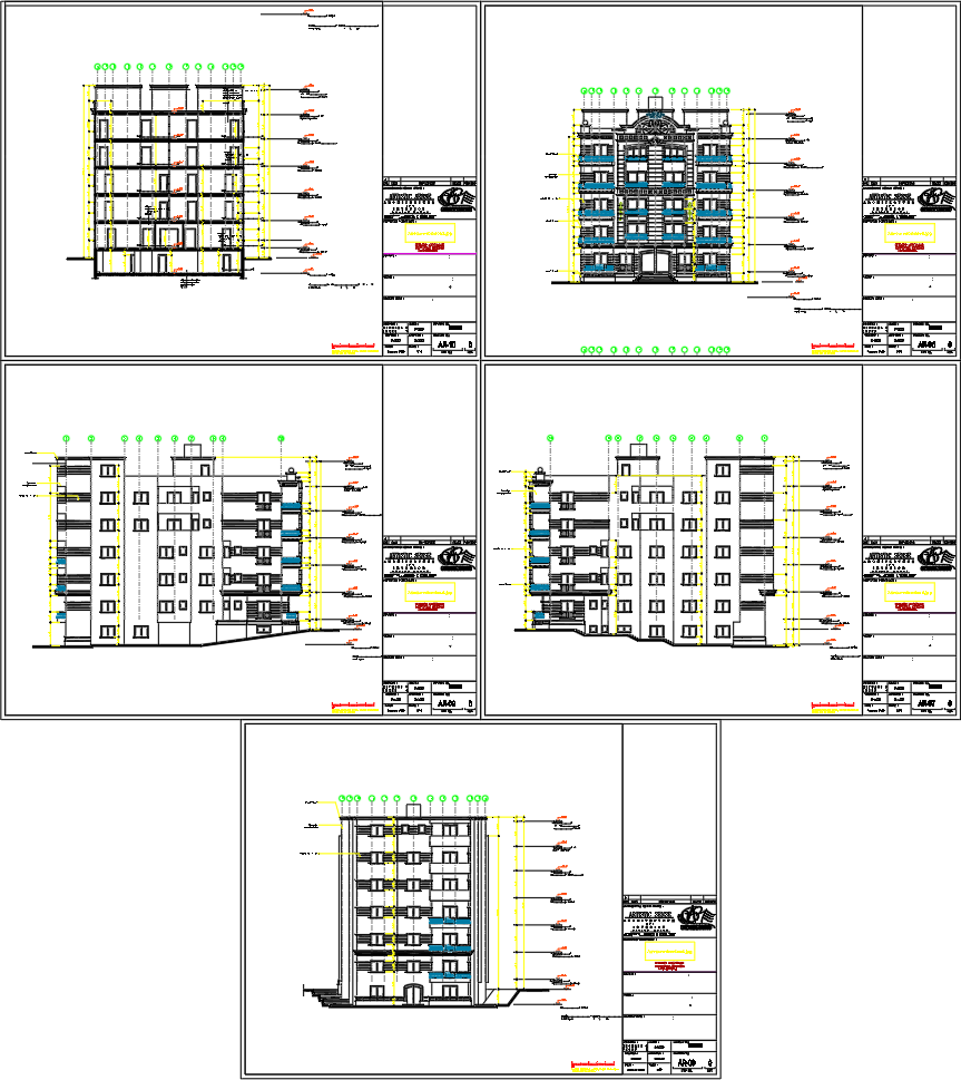 Five Storey Residential Apartment AutoCAD DWG with Elevation Views