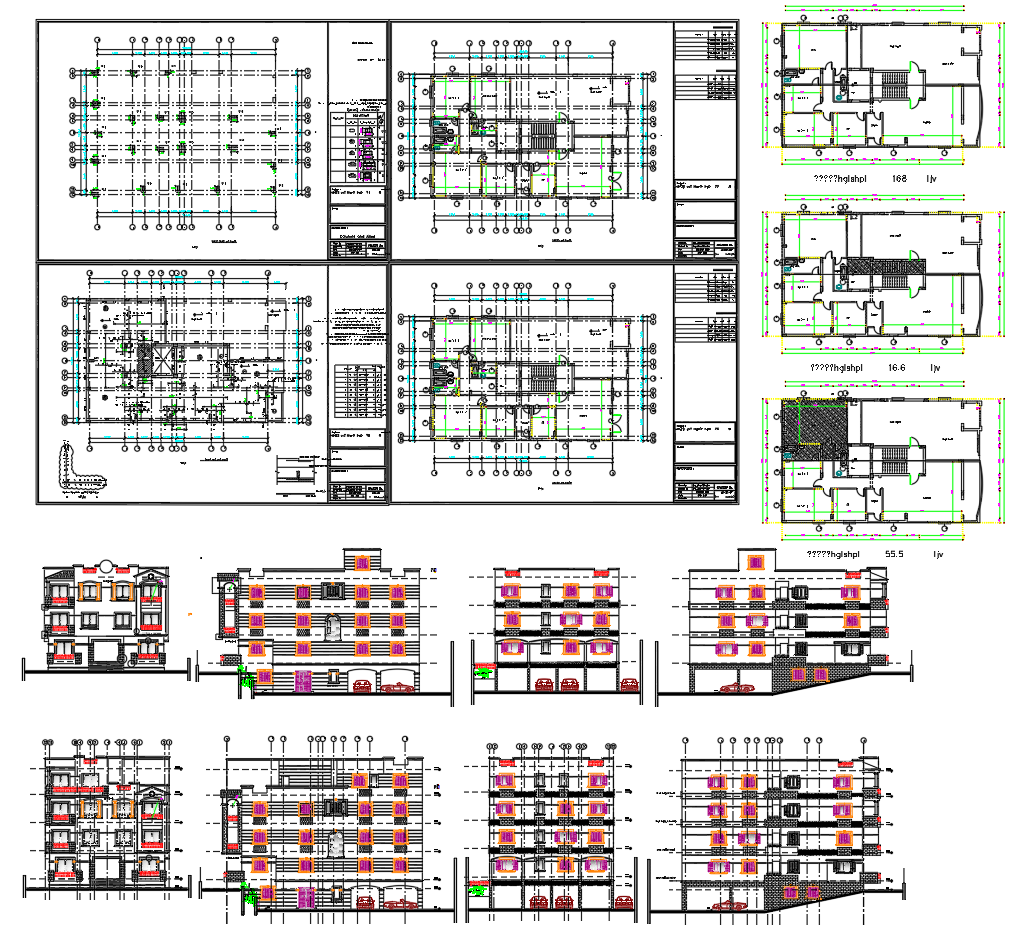 Four Storey Residential Apartment AutoCAD DWG with Stilt Parking Plan
