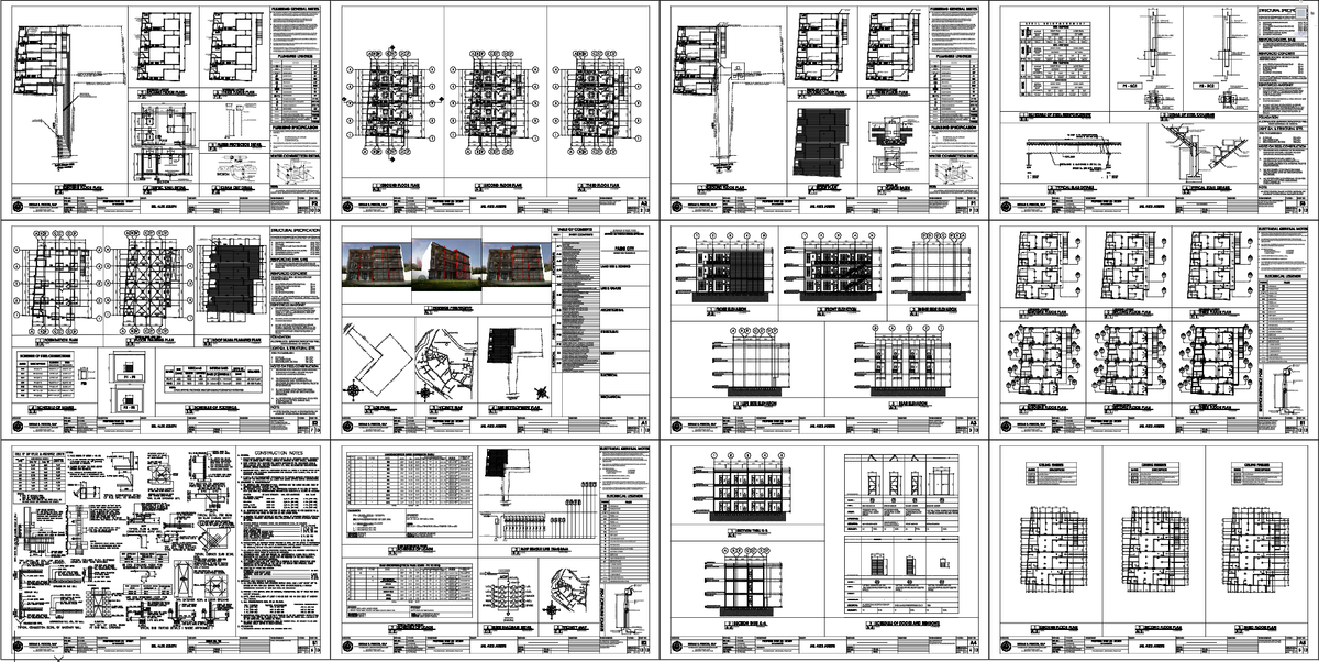 Multi Storey Residential Building Structure and Architectural Plan Set