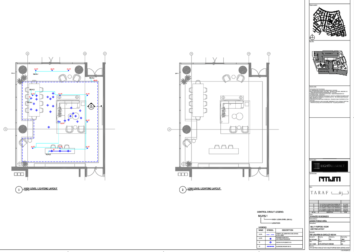 Multipurpose Room Lighting Layout DWG With HL LL Circuits Plans 1