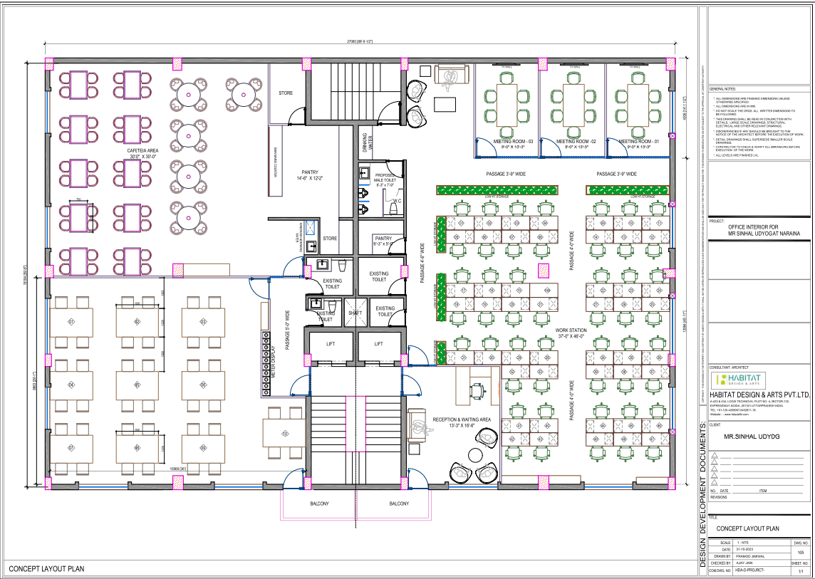 Office Concept Layout Plan With Cafeteria Workstation And Meeting Room