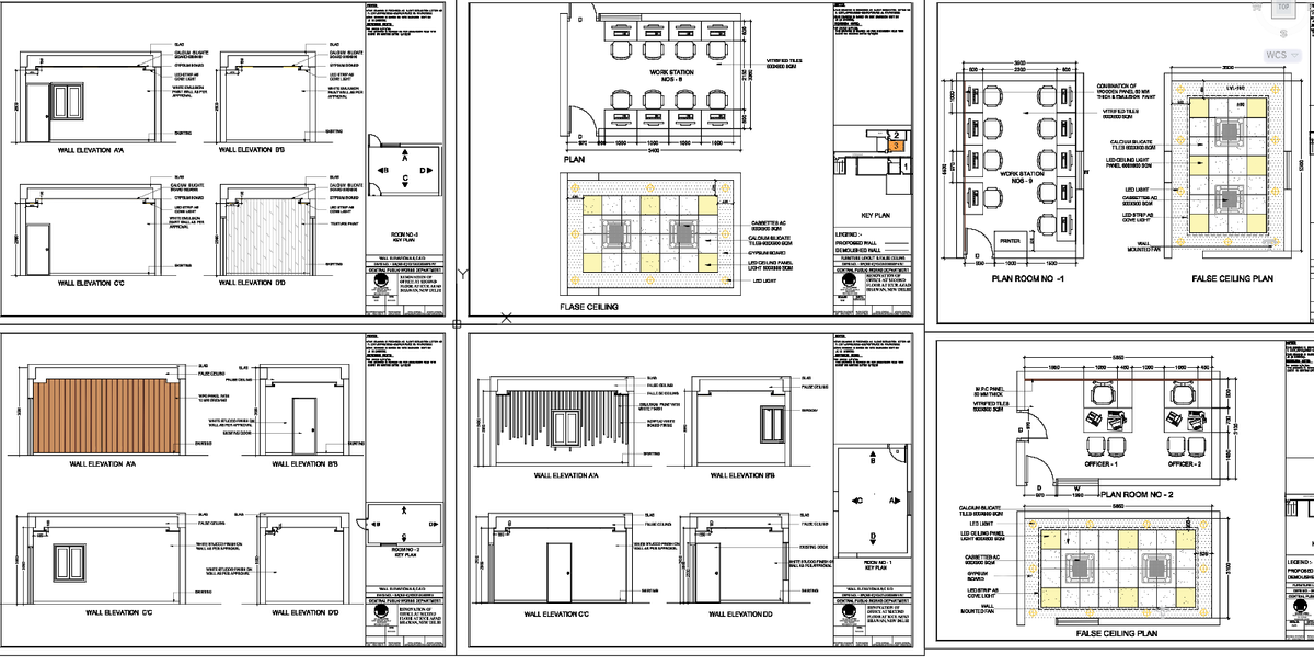 Office Interior Furniture Layout and False Ceiling Detail Drawing