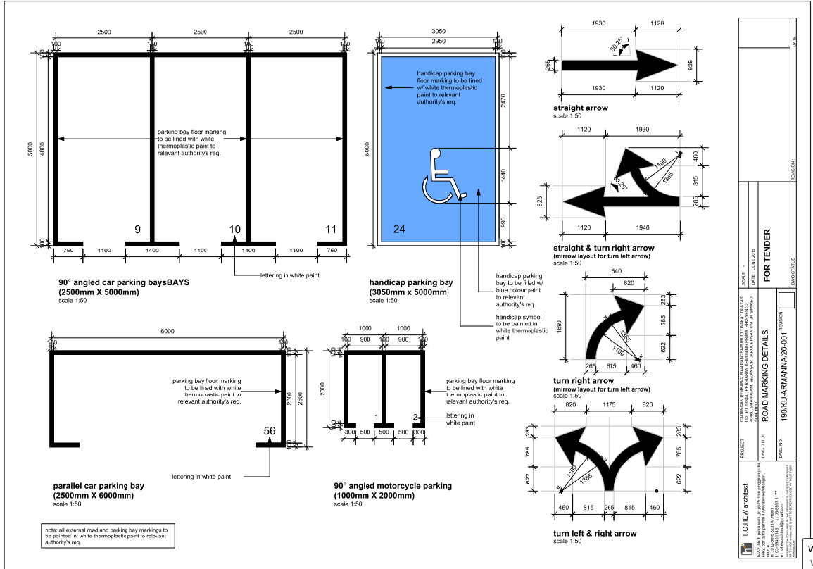 Parking Bay And Road Marking Details Drawing With Standard Dimensions