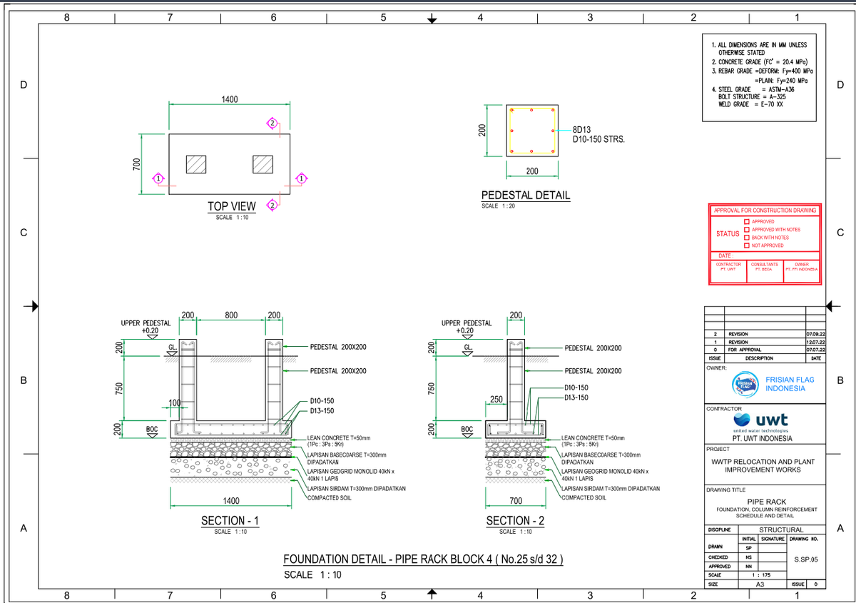 Pipe Rack Foundation Detail Drawing 1400mm Pedestal AutoCAD DWG