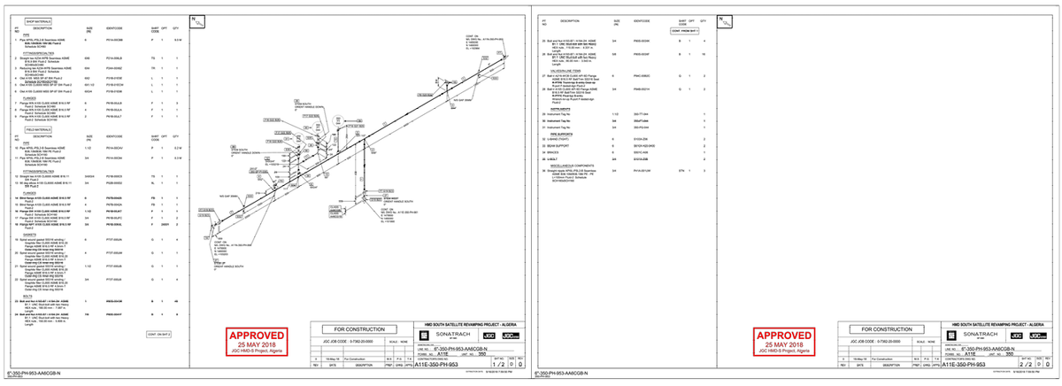 Pipeline Construction Layout with Detailed Alignment and Material List