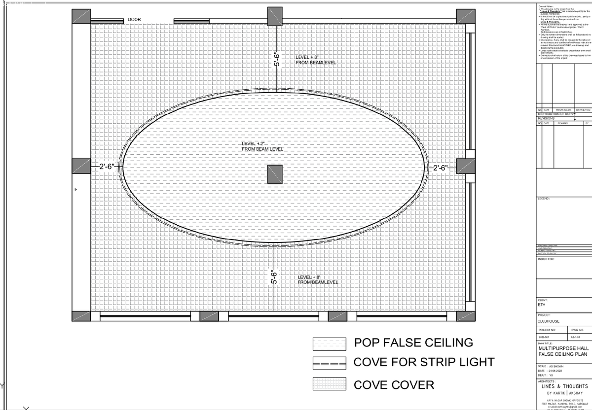POP False Ceiling Layout Plan for Multipurpose Hall DWG Drawing