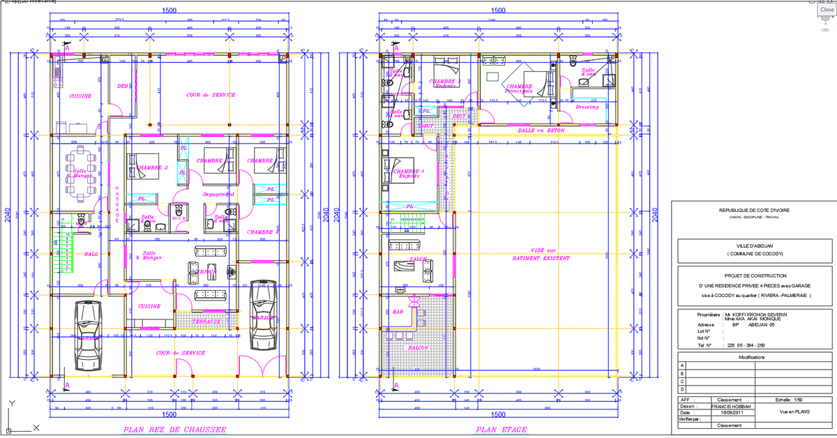 Private Residence 4 Room AutoCAD Plan with Garage 1500x2040 Layout