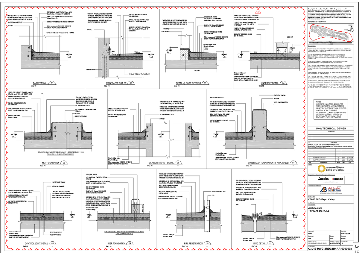 Private Villa Roof Waterproofing Details AutoCAD DWG Scale 1:10