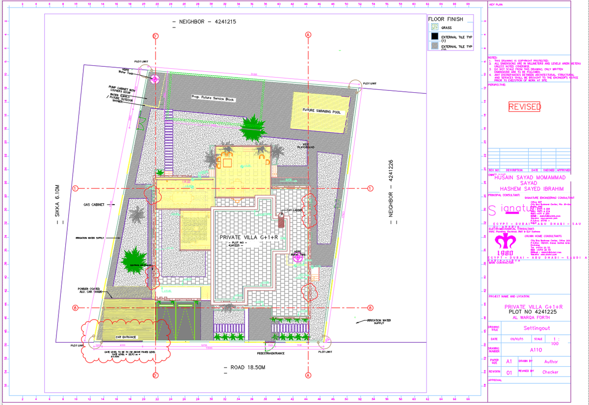 Private villa site plan with 18.50m road access and pool layout