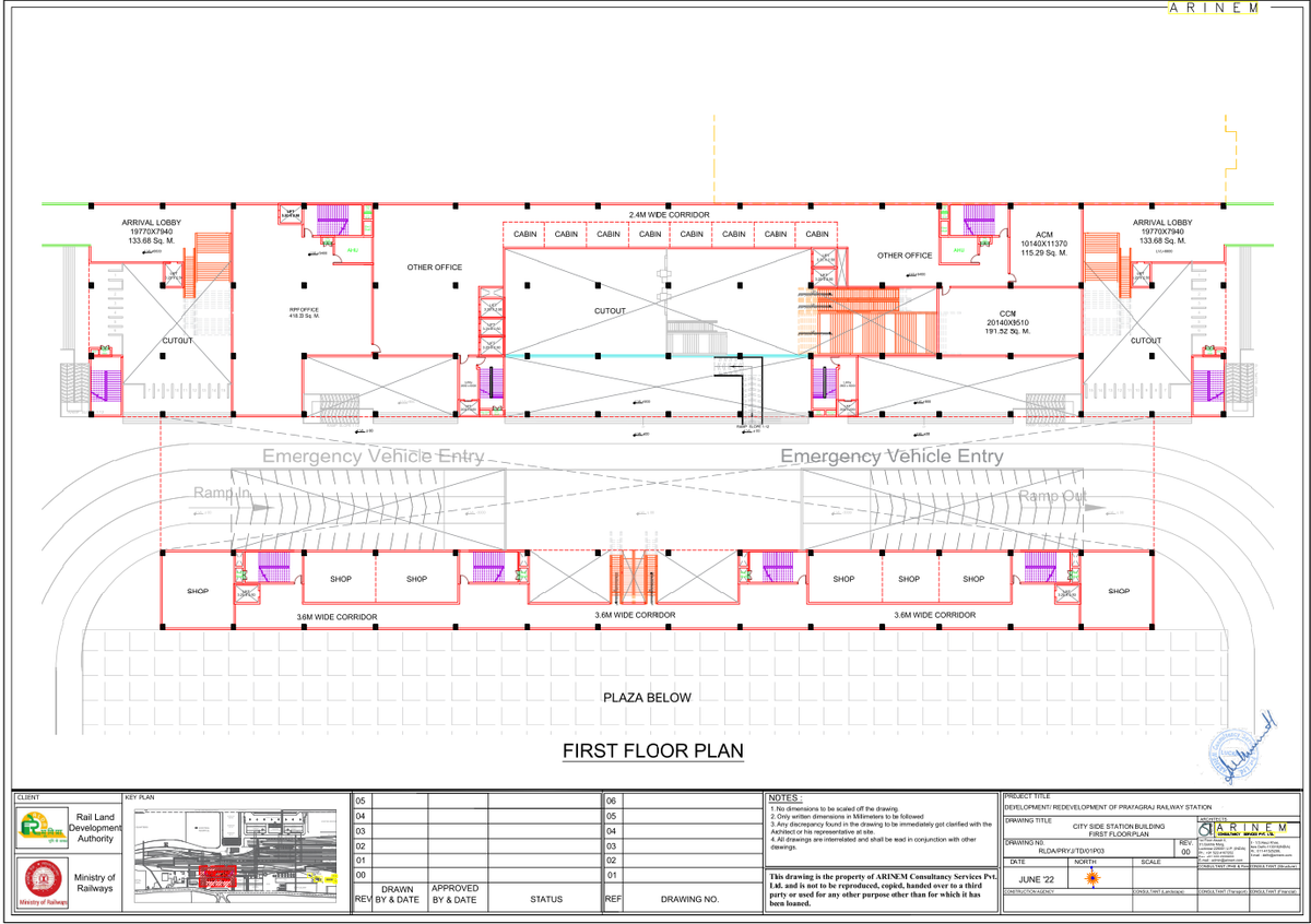Railway Station First Floor AutoCAD Plan with Complete Layouts