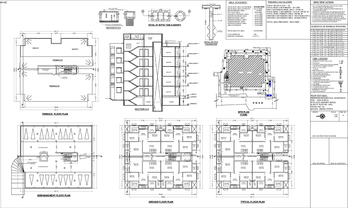 Residential Apartment Building Plan with Floor Layout Details