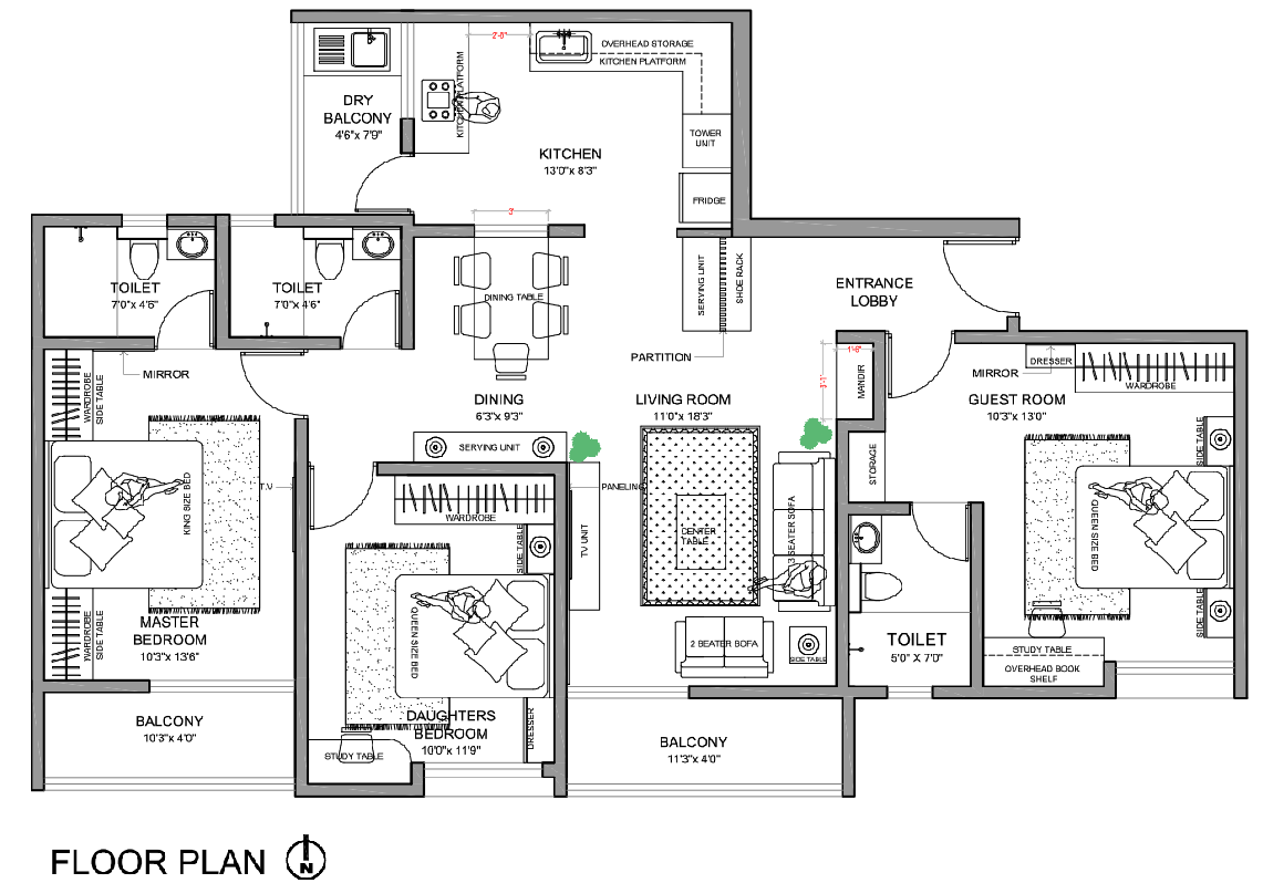 Residential Apartment Floor Plan With Furniture Layout AutoCAD