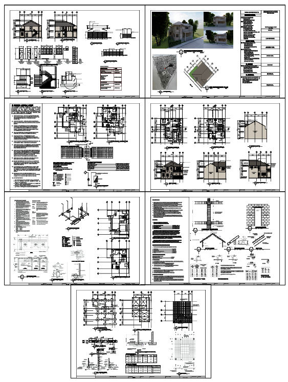 Residential Architectural Plans with Elevations and Structural Details