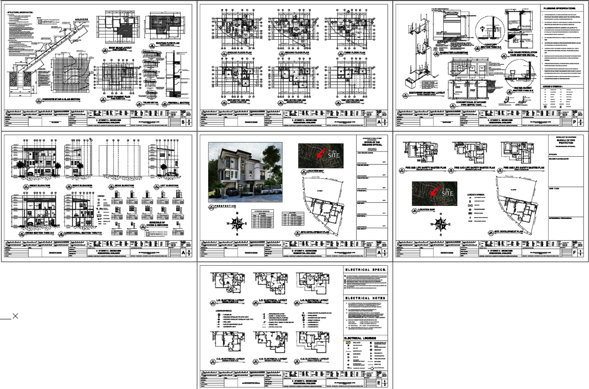Residential Architecture DWG Set with Complete Plan Elevations Layouts