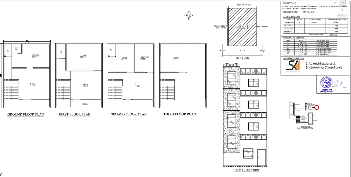 Residential Building Floor Plans With Site Layout And Front Elevation