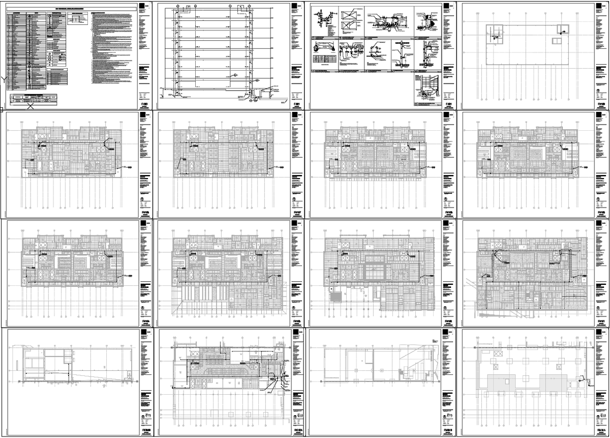 Residential Building Layout Drawing With Floor Plans And Sections