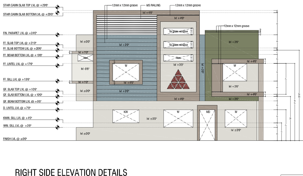 Residential Building Right Side Elevation AutoCAD DWG Details