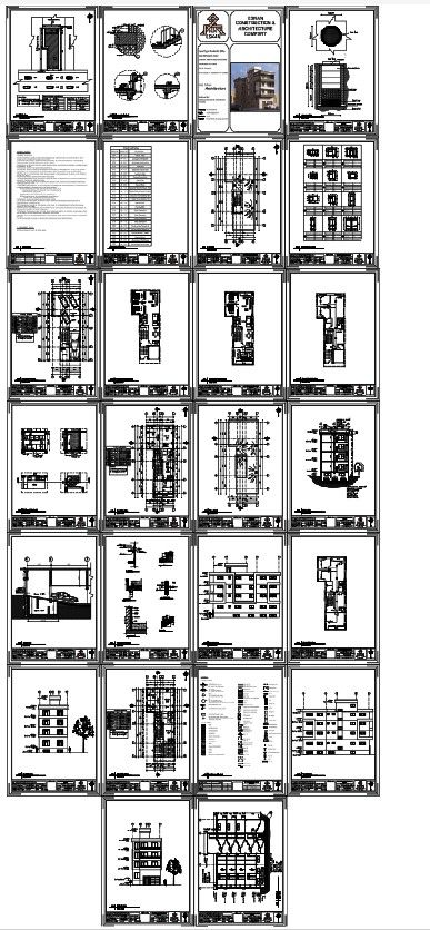 Residential Building with Architectural Floors Structural Plans Set
