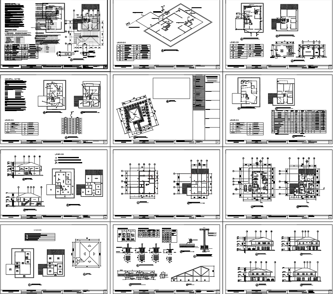 Residential House Floor Plan with Elevations and Structural Details