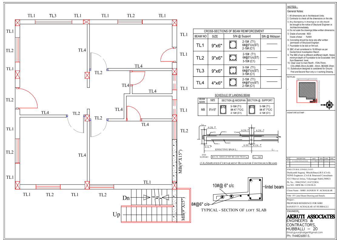 Residential Lintel Beam Layout with 9x6 Beam Sizes and Details