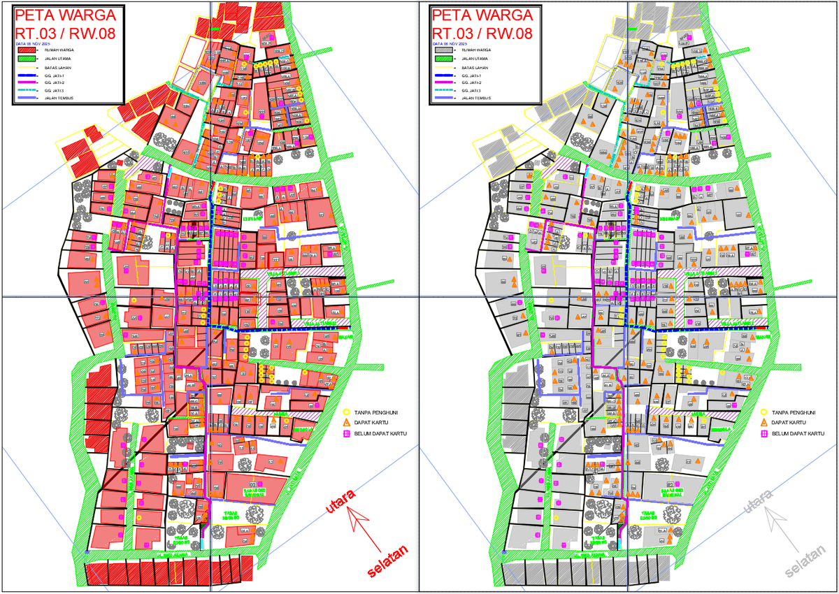 Residential Map Plan RT03 RW08 with Plot Layout and Area Details
