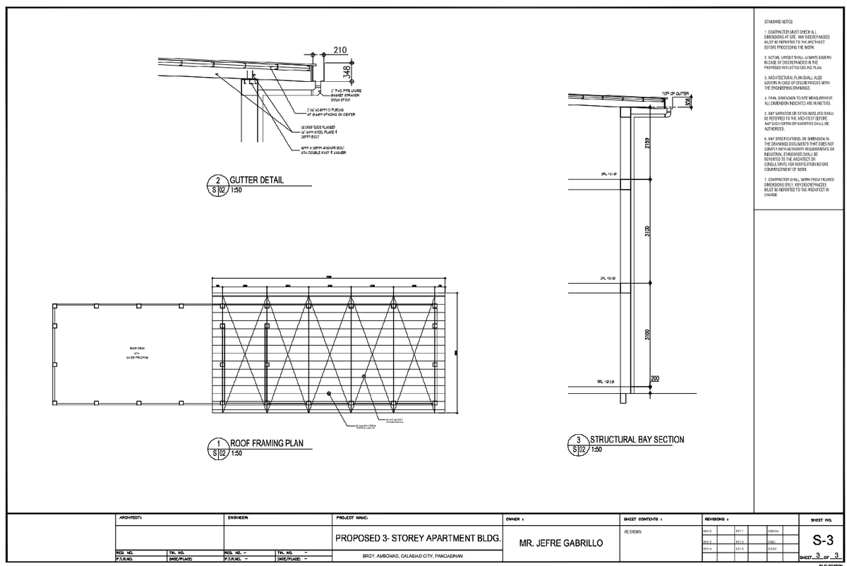 Roof Fring and Gutter Structural Bay Drawing for Three Storey