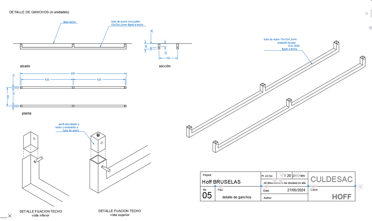 Stainless Steel Ceiling Hook Detail AutoCAD DWG 15x15x1.5 mm