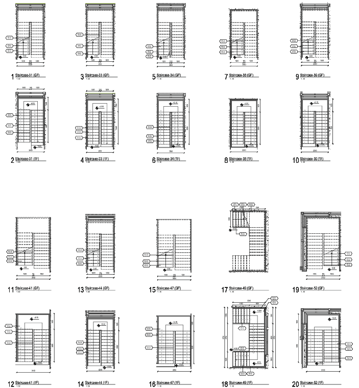 Residential Staircase Detail AutoCAD DWG With GF And First Floor Plans