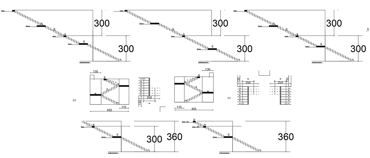 Staircase Section AutoCAD DWG with Step and Landing Dimension Details