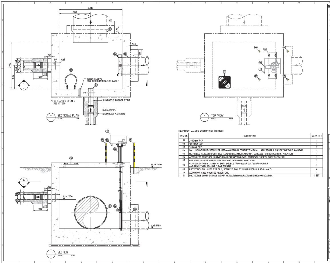 Surface Water Penstock Chamber Drawing AutoCAD DWG With 2000 mm RCP