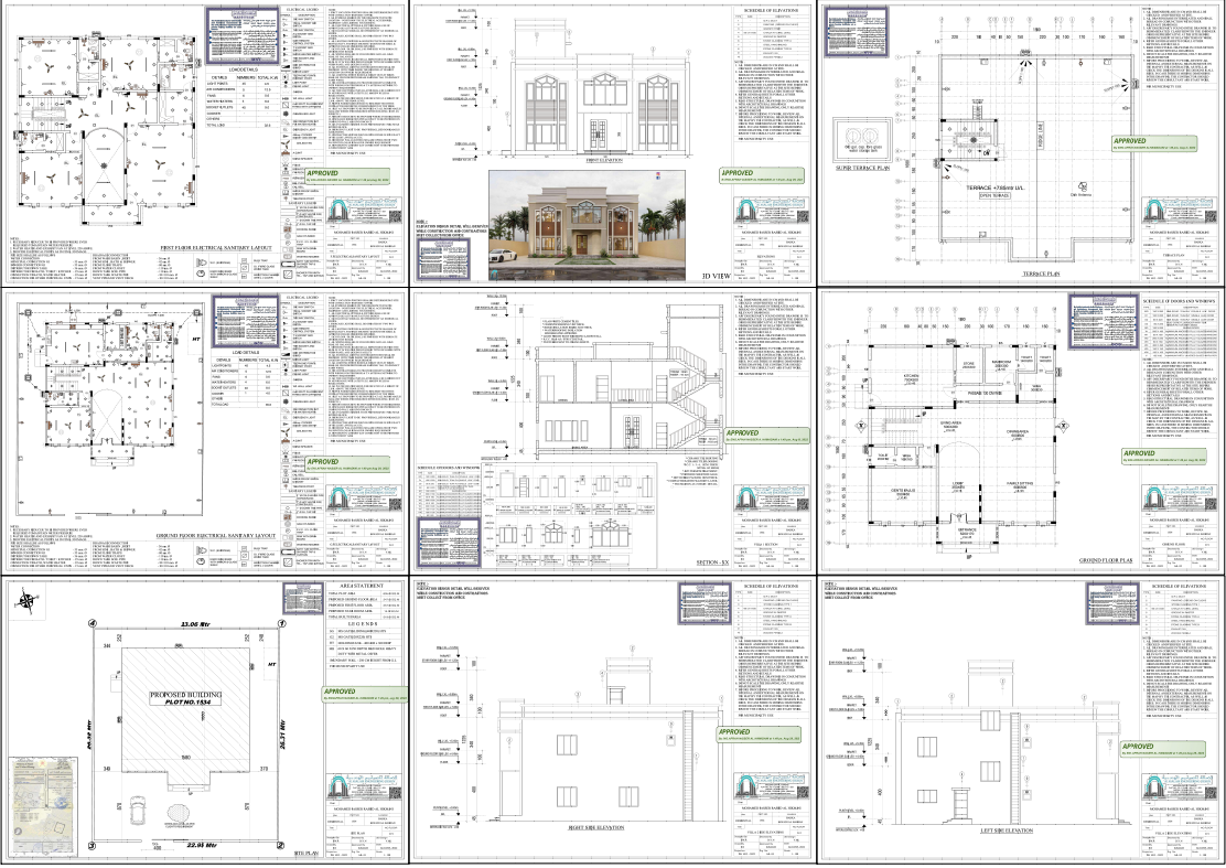 The First Floor Electrical and Sanitary Layout Plan with Load Details