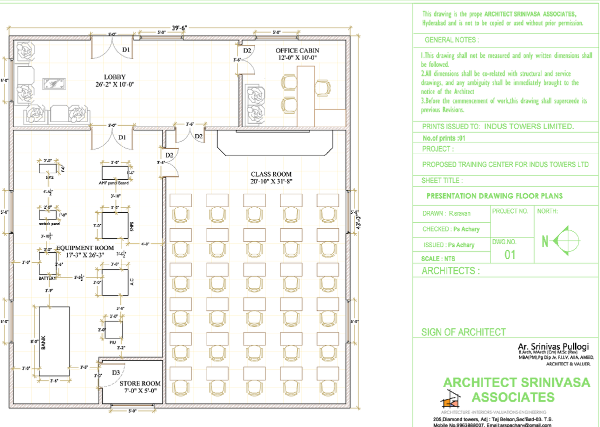 Training Center Floor Layout Plan With Classroom, Office, and Lobby