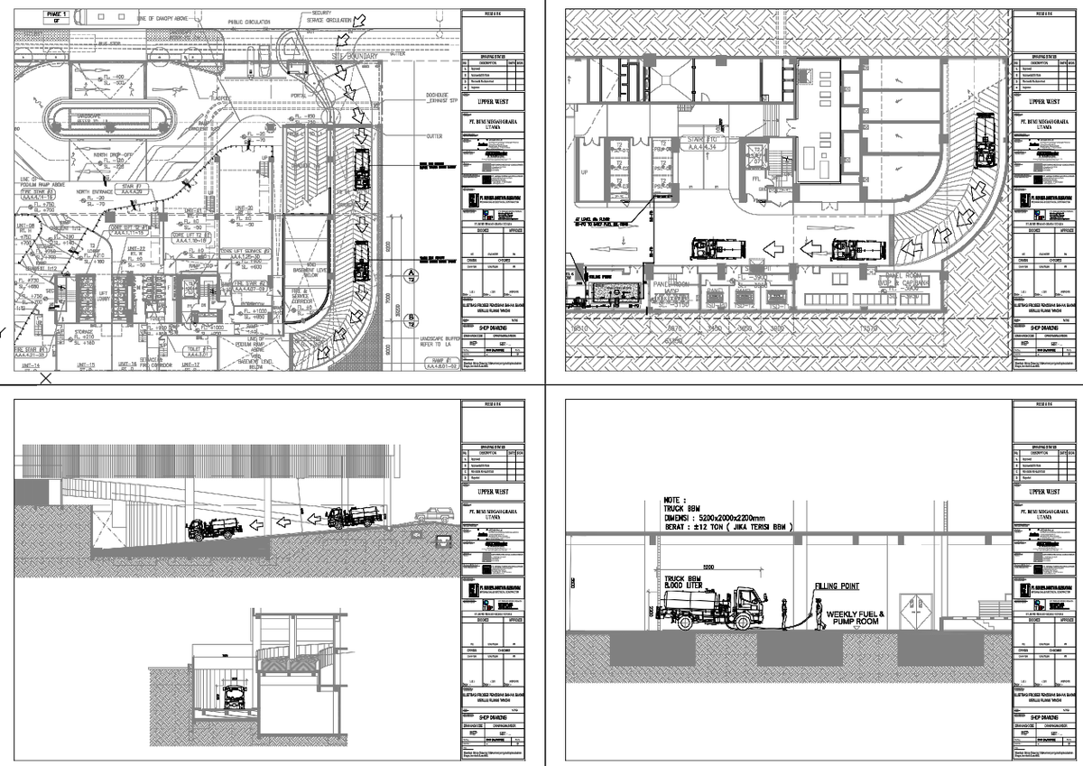 Commercial Truck Basement Parking Layout With Ramp Section Plan