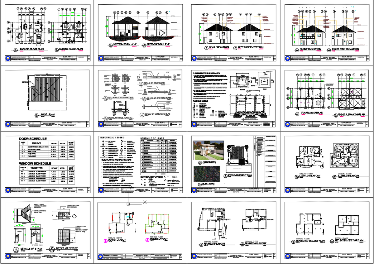 Two Storey Residential Building Architectural and Structural Plan Set